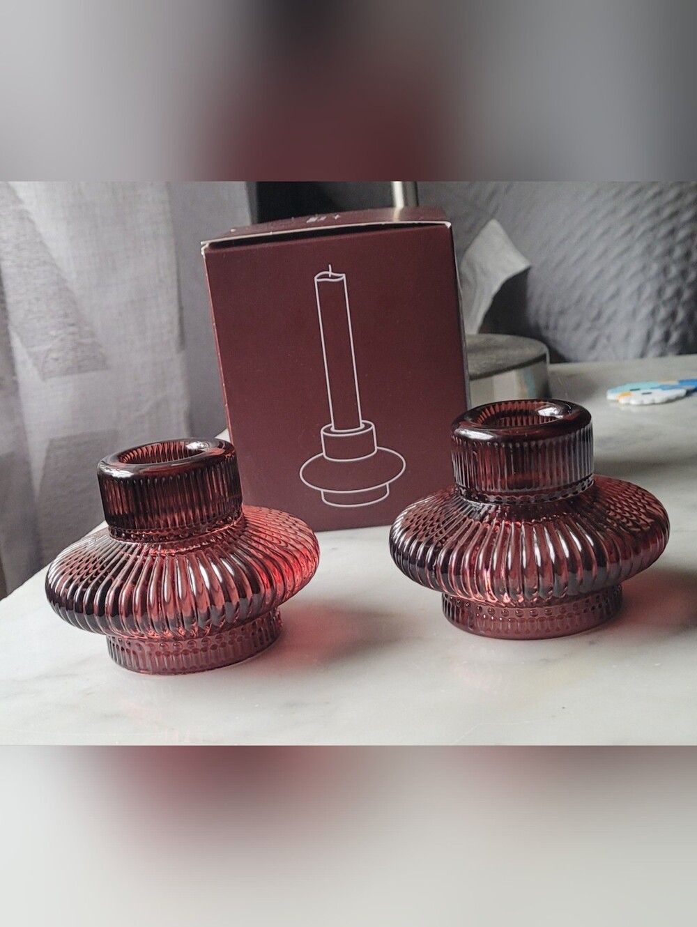 Foundry Candle Co. Glass Tapered Candle Holder - Burgandy